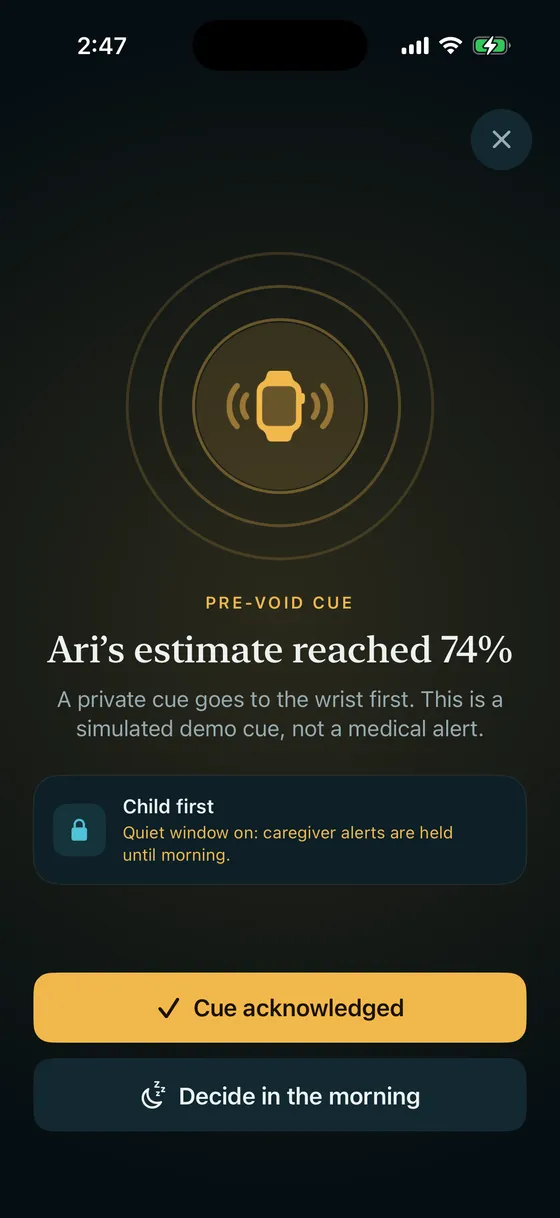 DryNight app: Cue privately